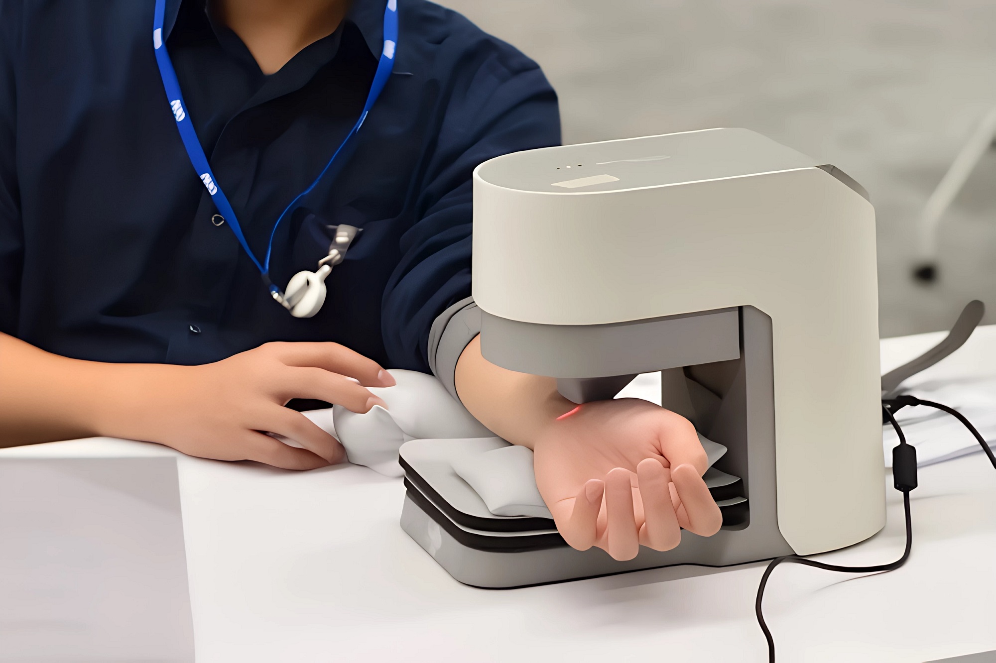 友達耘康中醫數位化檢測解決方案之脈象檢測系統採用高靈敏多點式壓力感測器，可真實還原「寸、關、尺」三部脈象量測結果